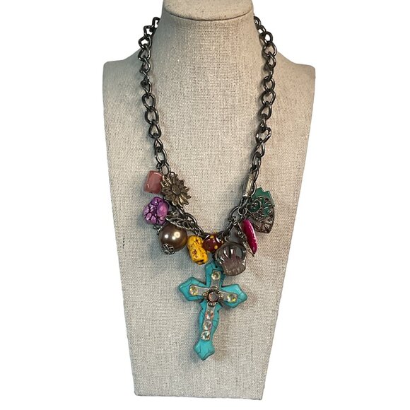 Halite Turquoise Crystal Cross Pendant Laborite Baltic Amber Necklace - Picture 1 of 5